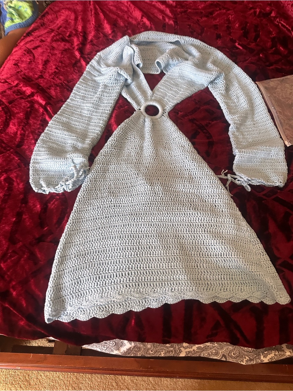VICI boho sexy Light Blue Crochet Mini Dress
